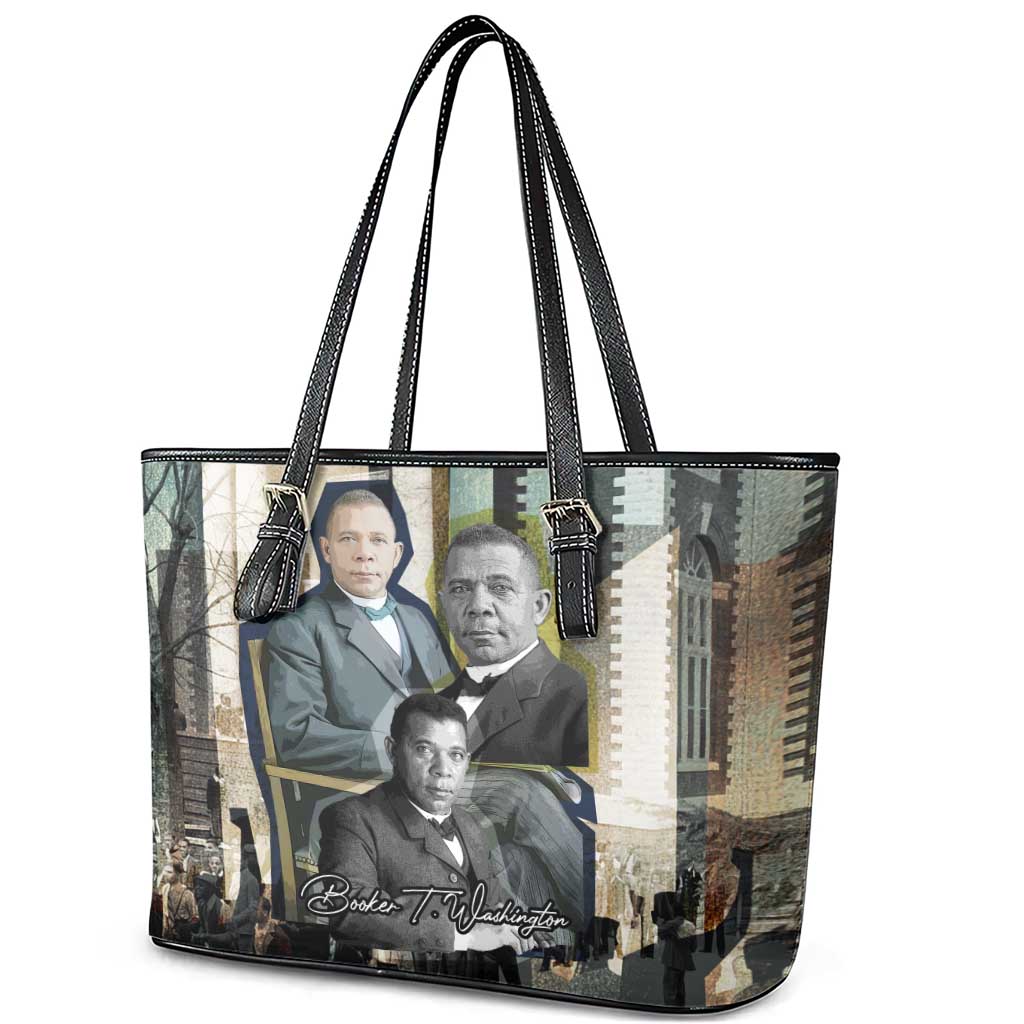 Booker T. Washington Leather Tote Bag Historic Portrait Collage Civil Rights Legacy Educational Pioneer Design - Wonder Print Shop