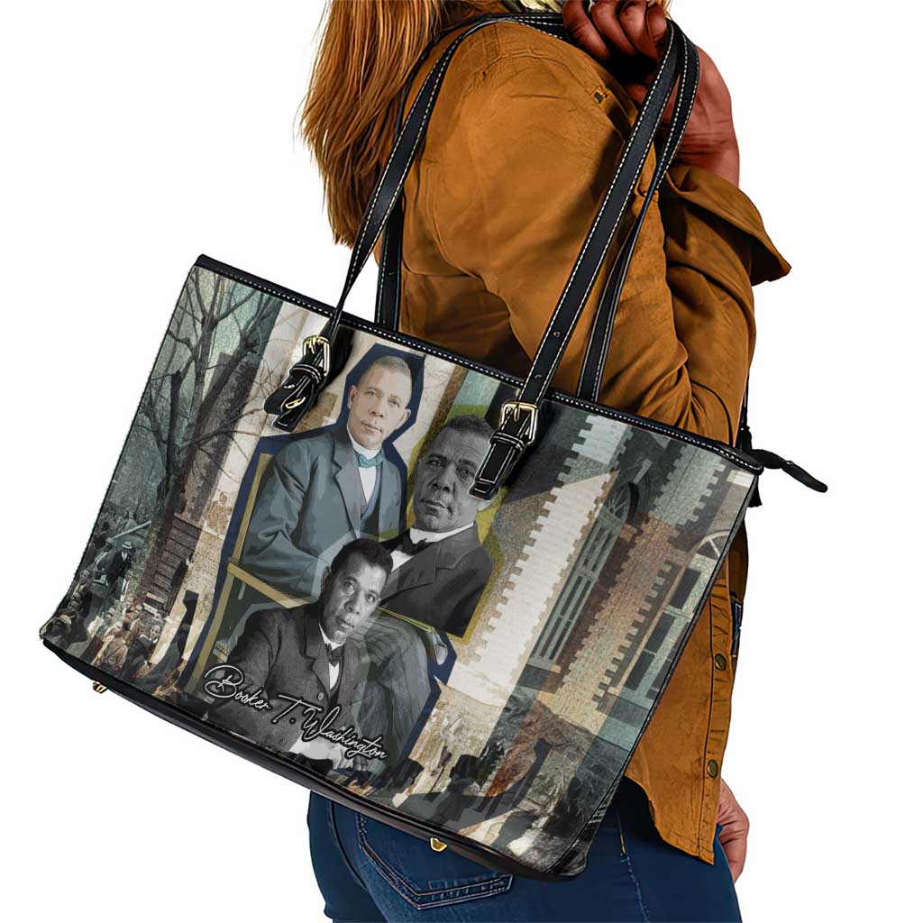 Booker T. Washington Leather Tote Bag Historic Portrait Collage Civil Rights Legacy Educational Pioneer Design - Wonder Print Shop