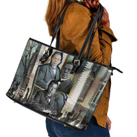 Booker T. Washington Leather Tote Bag Historic Portrait Collage Civil Rights Legacy Educational Pioneer Design - Wonder Print Shop