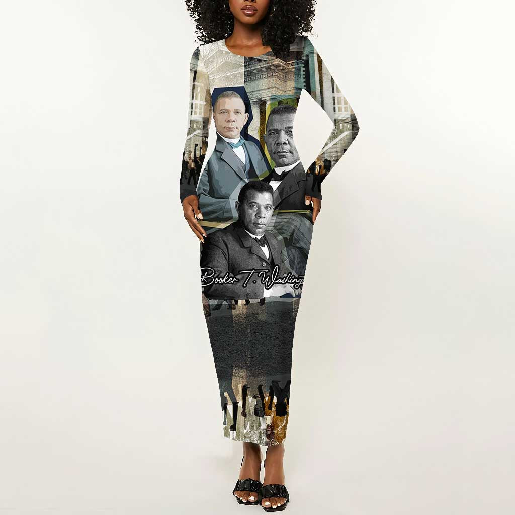 Booker T. Washington Long Sleeve Bodycon Dress Historic Portrait Collage Civil Rights Legacy Educational Pioneer Design - Wonder Print Shop