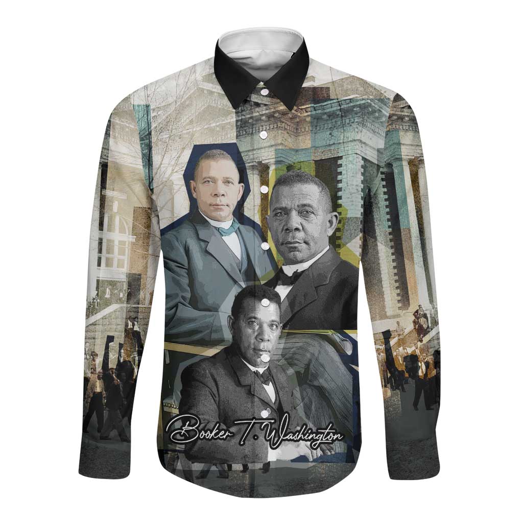 Booker T. Washington Long Sleeve Button Shirt Historic Portrait Collage Civil Rights Legacy Educational Pioneer Design - Wonder Print Shop