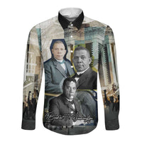Booker T. Washington Long Sleeve Button Shirt Historic Portrait Collage Civil Rights Legacy Educational Pioneer Design - Wonder Print Shop
