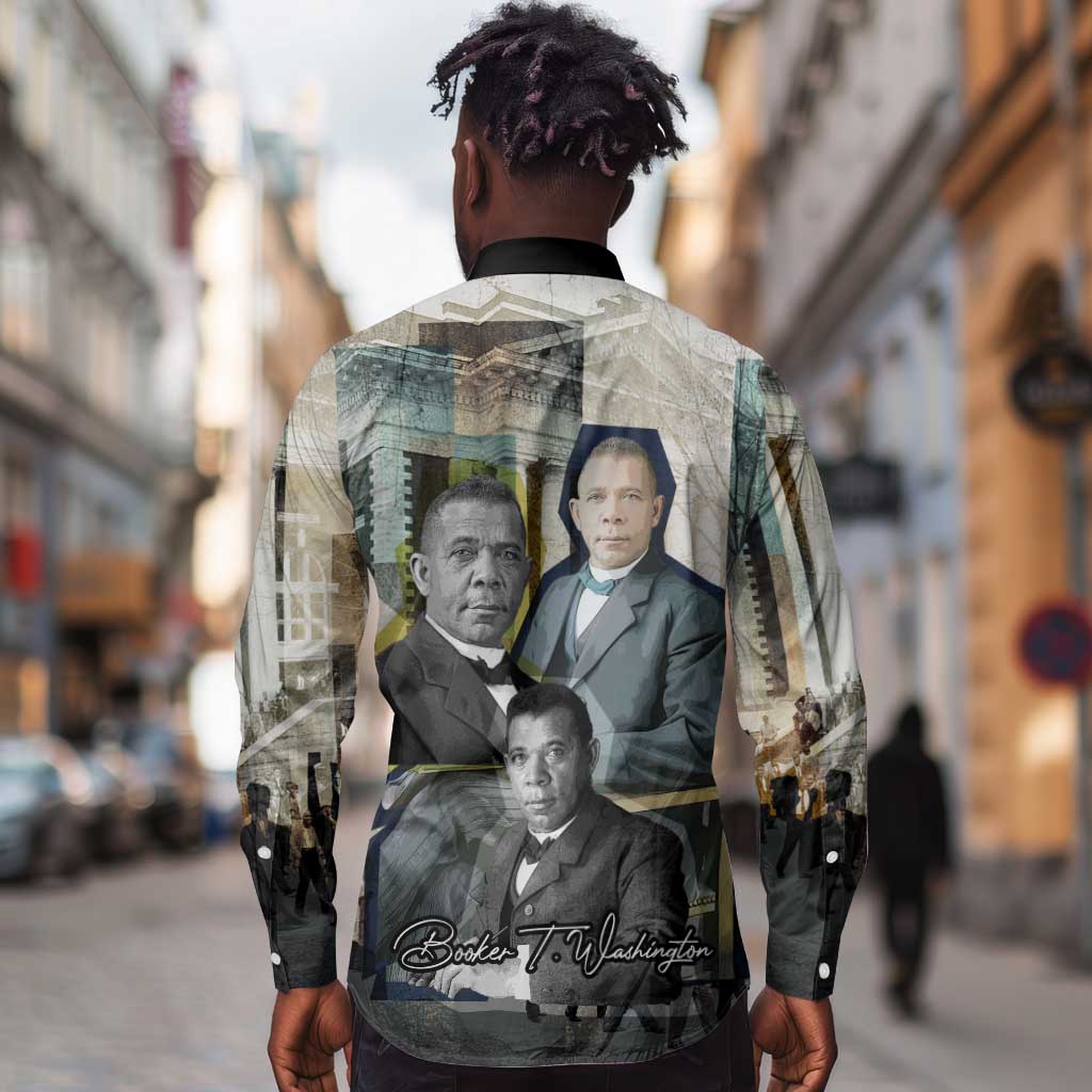 Booker T. Washington Long Sleeve Button Shirt Historic Portrait Collage Civil Rights Legacy Educational Pioneer Design - Wonder Print Shop