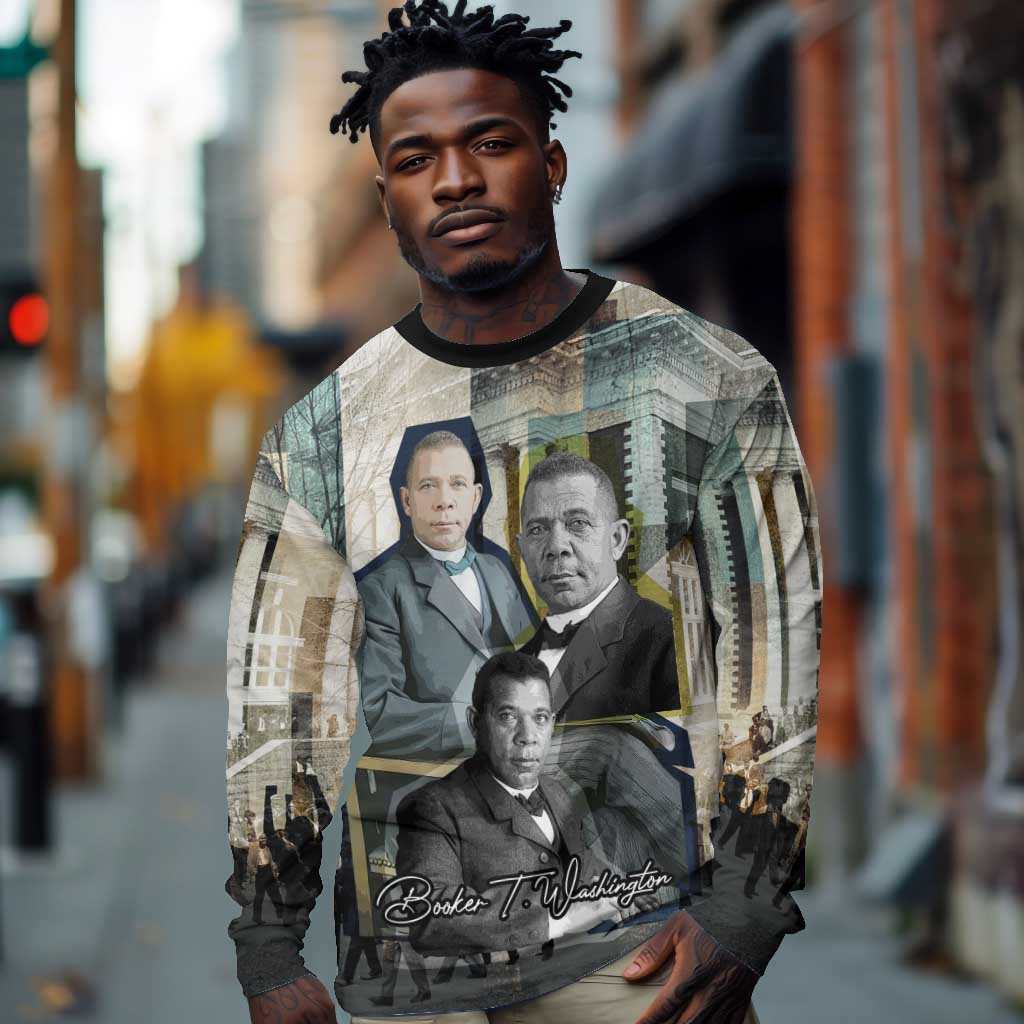 Booker T. Washington Long Sleeve Shirt Historic Portrait Collage Civil Rights Legacy Educational Pioneer Design - Wonder Print Shop