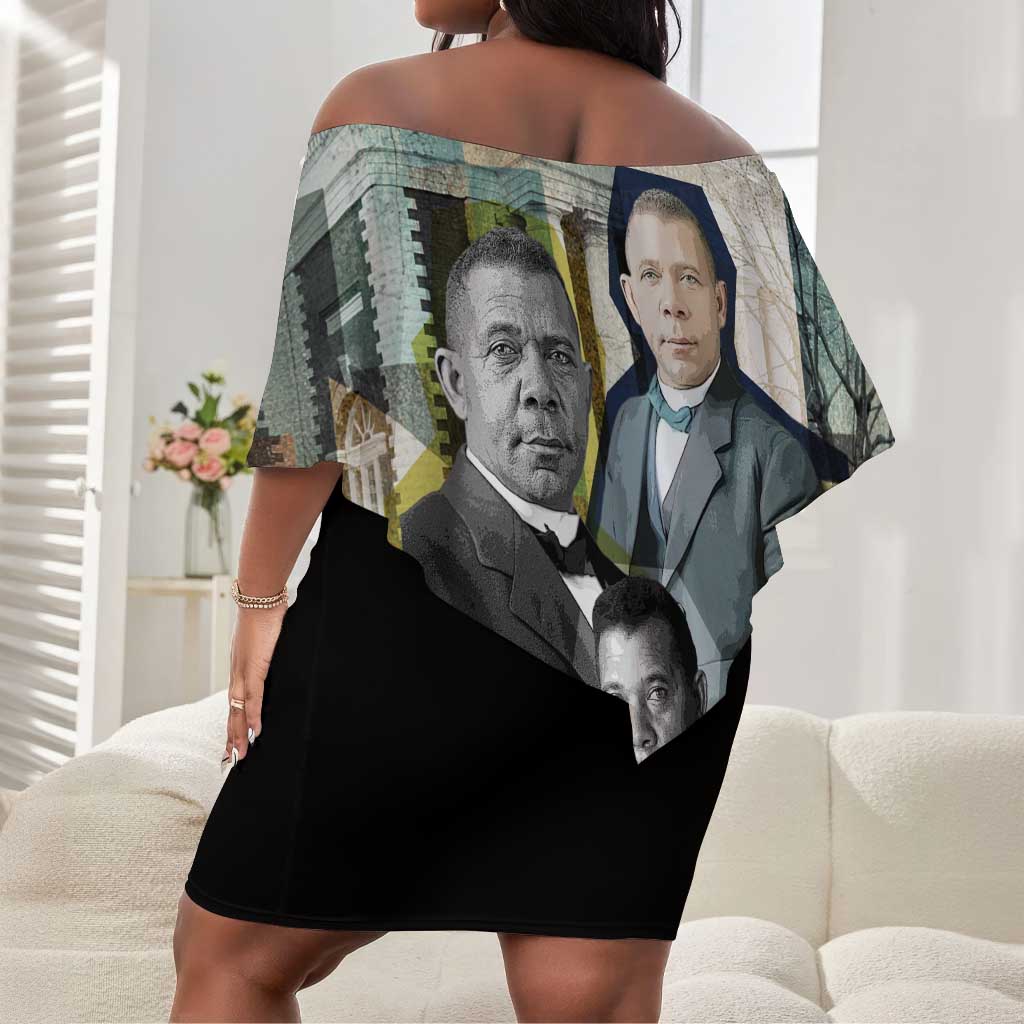 Booker T. Washington Off Shoulder Short Dress Historic Portrait Collage Civil Rights Legacy Educational Pioneer Design - Wonder Print Shop