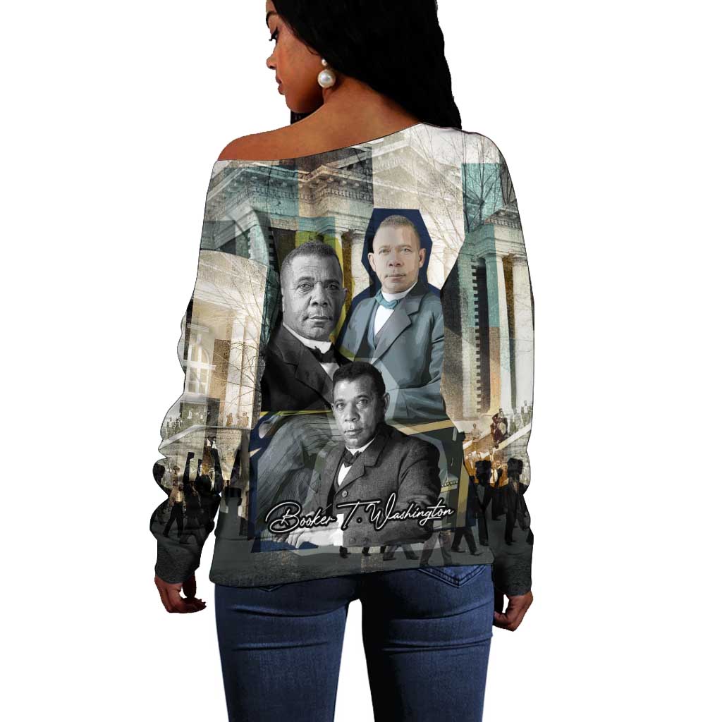 Booker T. Washington Off Shoulder Sweater Historic Portrait Collage Civil Rights Legacy Educational Pioneer Design - Wonder Print Shop