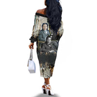 Booker T. Washington Off The Shoulder Long Sleeve Dress Historic Portrait Collage Civil Rights Legacy Educational Pioneer Design - Wonder Print Shop