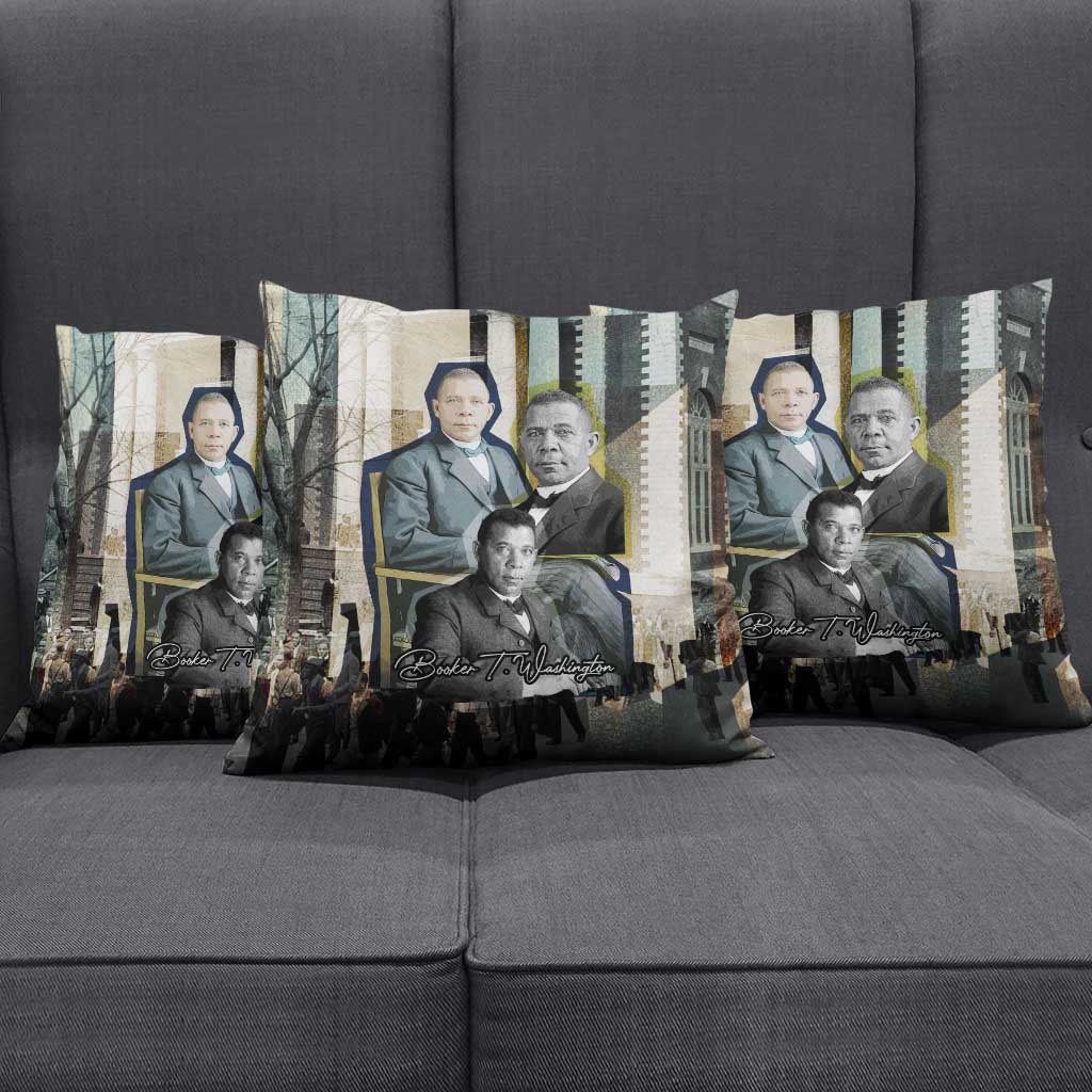 Booker T. Washington Pillow Cover Historic Portrait Collage Civil Rights Legacy Educational Pioneer Design - Wonder Print Shop
