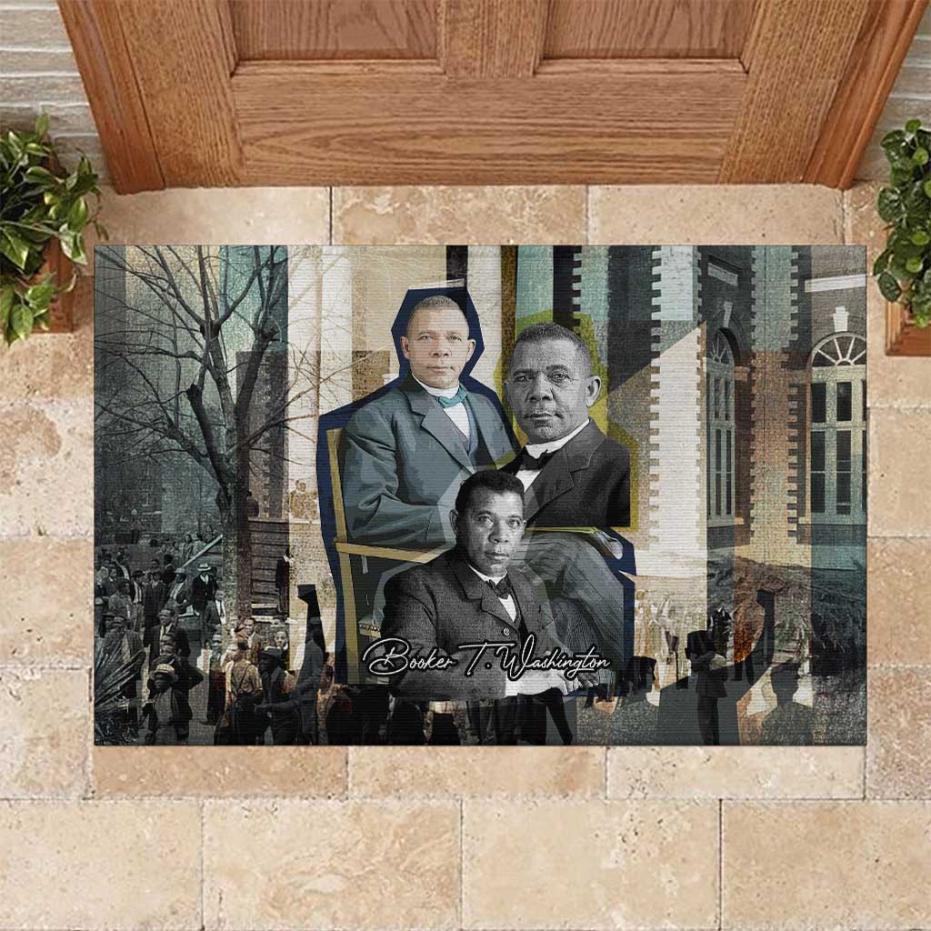 Booker T. Washington Rubber Doormat Historic Portrait Collage Civil Rights Legacy Educational Pioneer Design - Wonder Print Shop