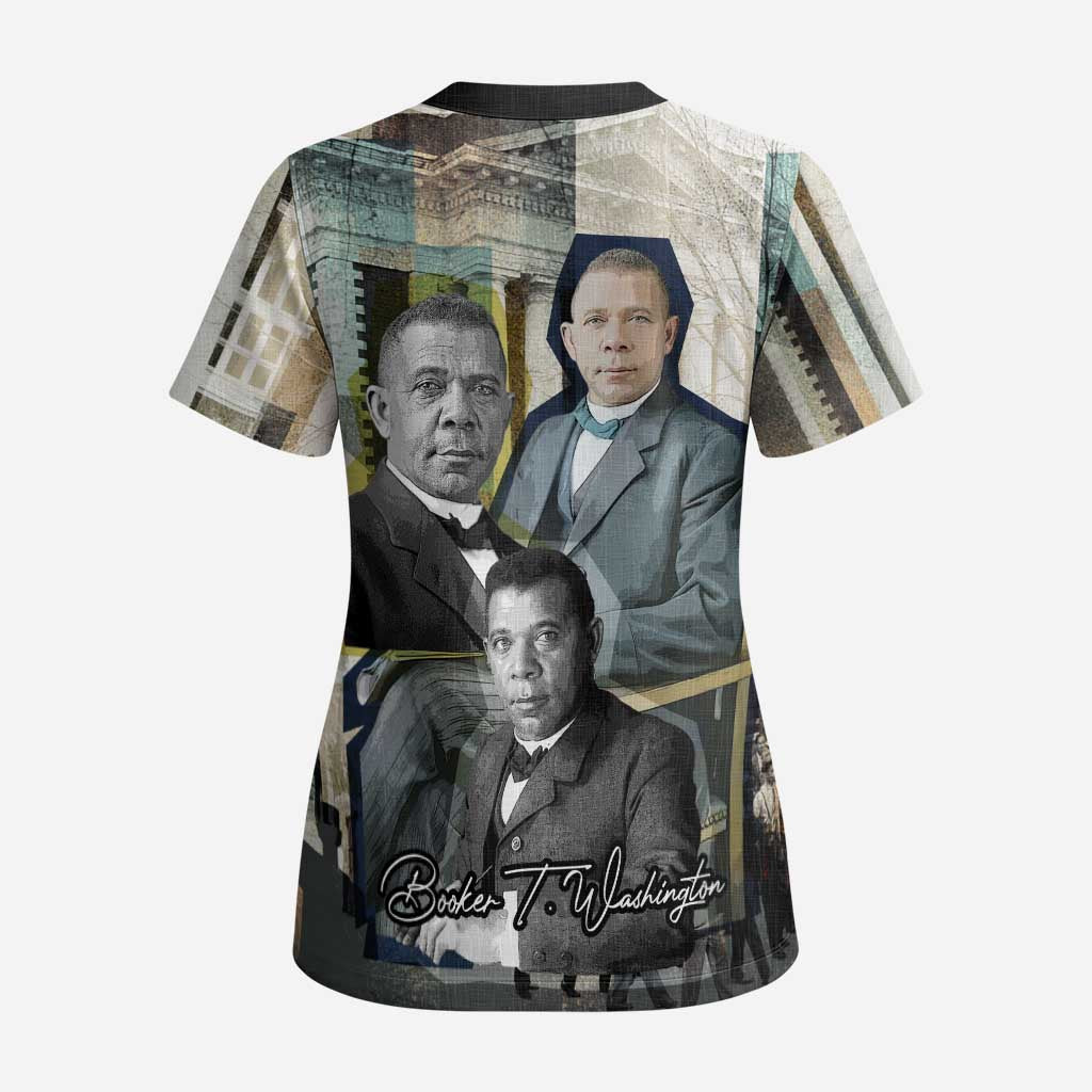 Booker T. Washington Scrub Top Historic Portrait Collage Civil Rights Legacy Educational Pioneer Design - Wonder Print Shop