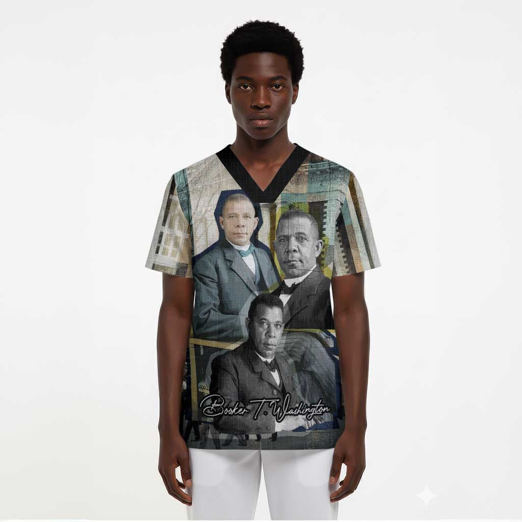 Booker T. Washington Scrub Top Historic Portrait Collage Civil Rights Legacy Educational Pioneer Design - Wonder Print Shop