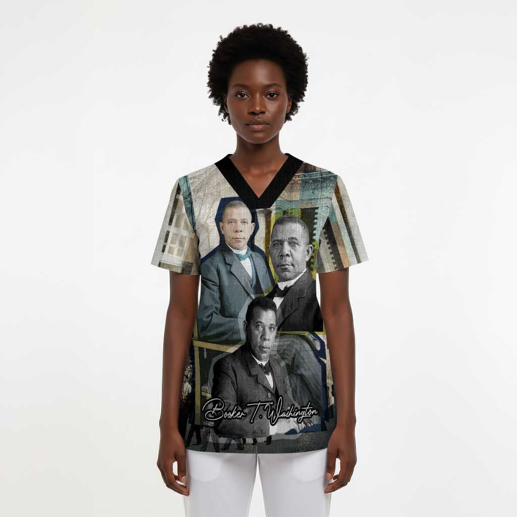Booker T. Washington Scrub Top Historic Portrait Collage Civil Rights Legacy Educational Pioneer Design - Wonder Print Shop