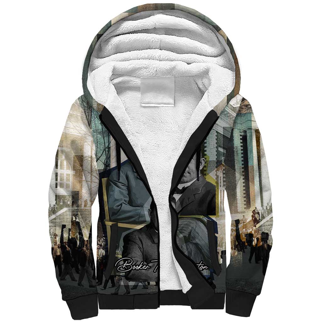 Booker T. Washington Sherpa Hoodie Historic Portrait Collage Civil Rights Legacy Educational Pioneer Design - Wonder Print Shop