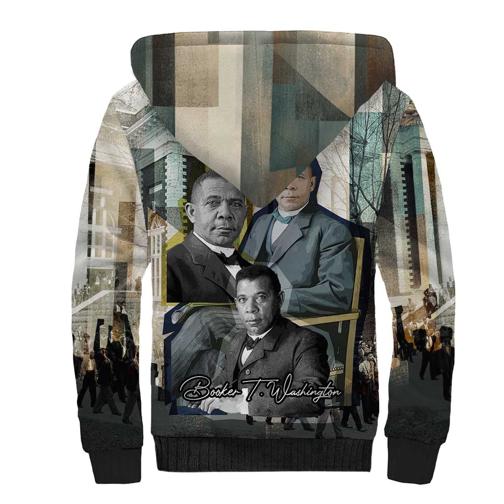 Booker T. Washington Sherpa Hoodie Historic Portrait Collage Civil Rights Legacy Educational Pioneer Design - Wonder Print Shop