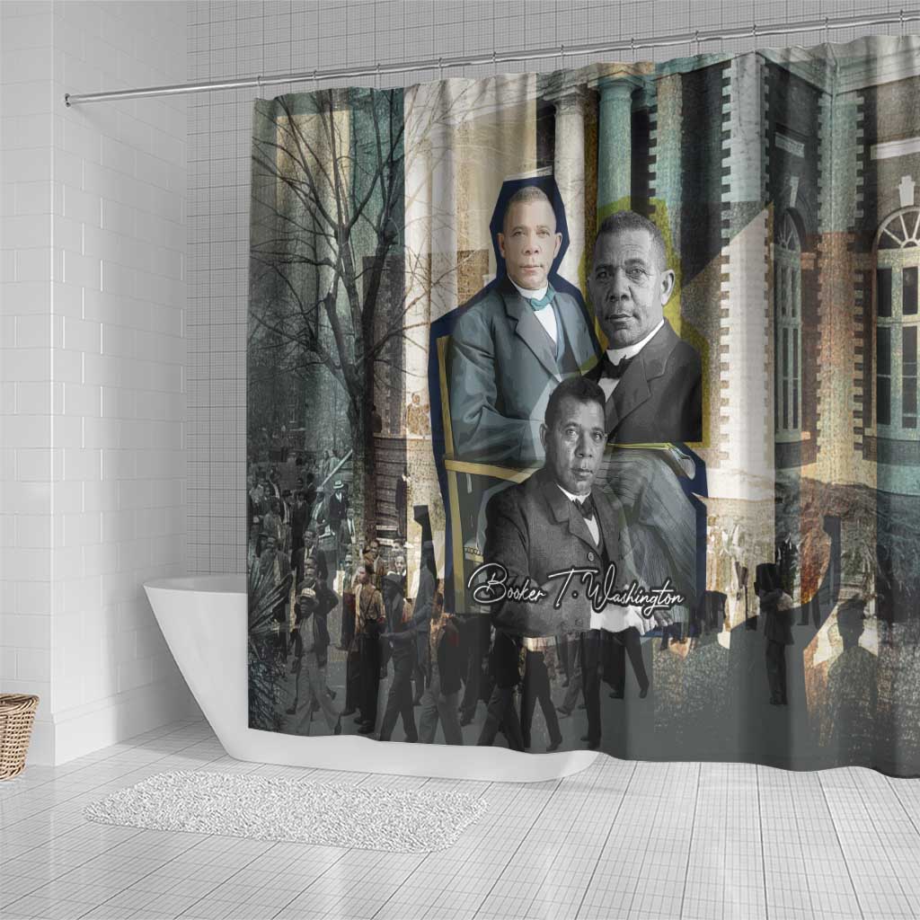 Booker T. Washington Shower Curtain Historic Portrait Collage Civil Rights Legacy Educational Pioneer Design - Wonder Print Shop