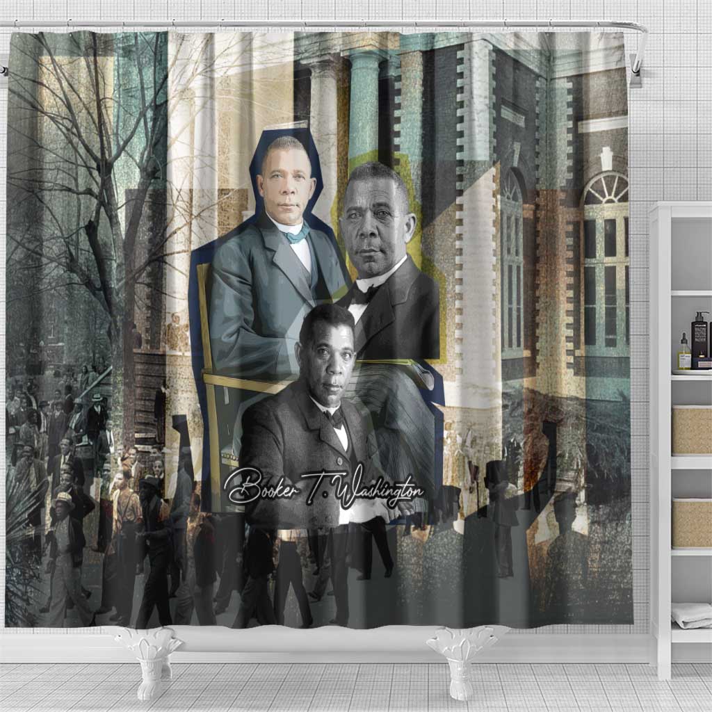 Booker T. Washington Shower Curtain Historic Portrait Collage Civil Rights Legacy Educational Pioneer Design - Wonder Print Shop