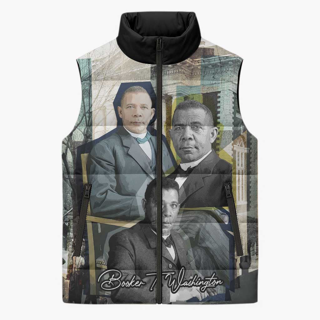 Booker T. Washington Sleeveless Puffer Jacket Historic Portrait Collage Civil Rights Legacy Educational Pioneer Design - Wonder Print Shop
