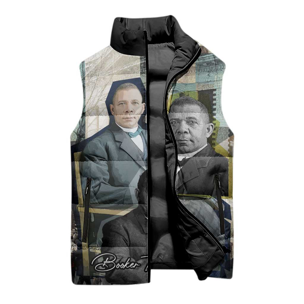 Booker T. Washington Sleeveless Puffer Jacket Historic Portrait Collage Civil Rights Legacy Educational Pioneer Design - Wonder Print Shop