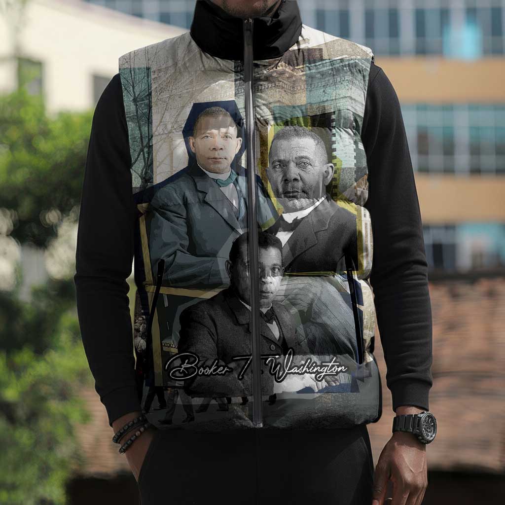 Booker T. Washington Sleeveless Puffer Jacket Historic Portrait Collage Civil Rights Legacy Educational Pioneer Design - Wonder Print Shop