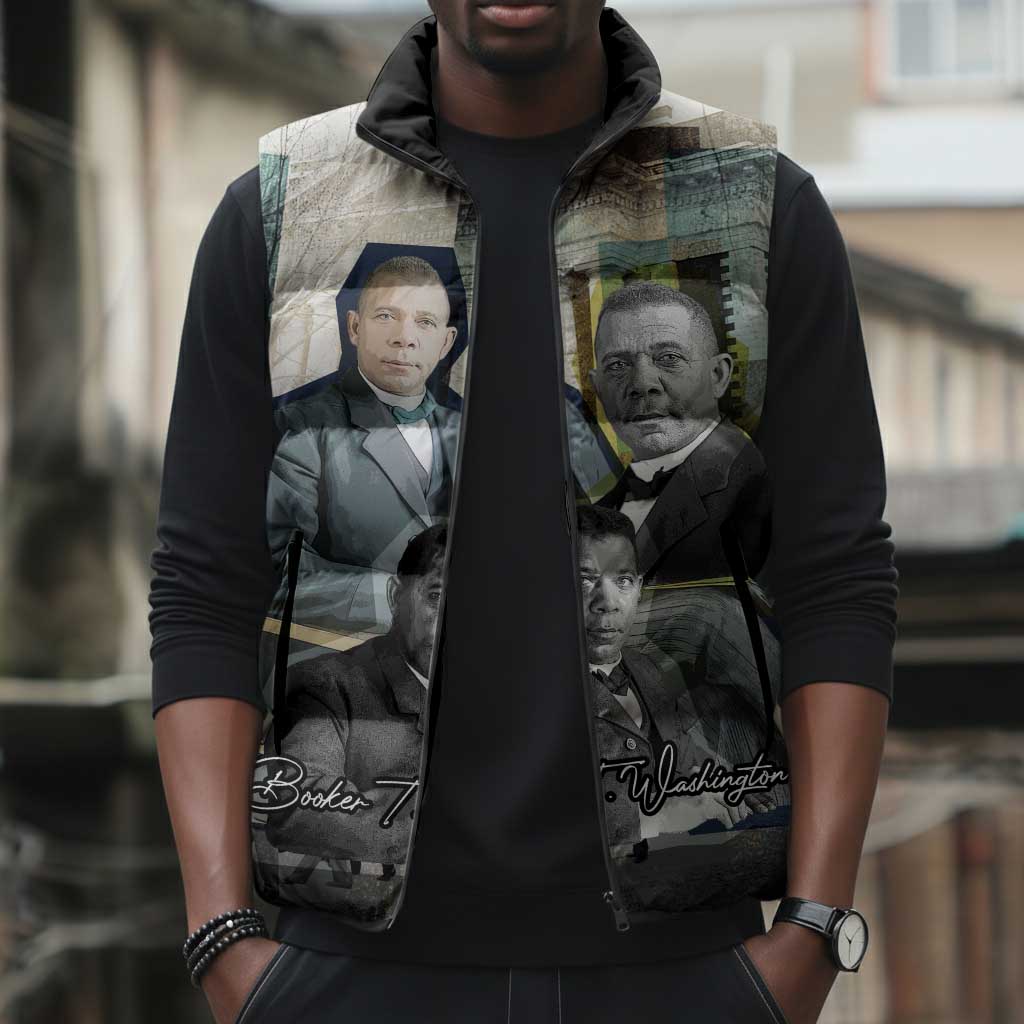Booker T. Washington Sleeveless Puffer Jacket Historic Portrait Collage Civil Rights Legacy Educational Pioneer Design - Wonder Print Shop