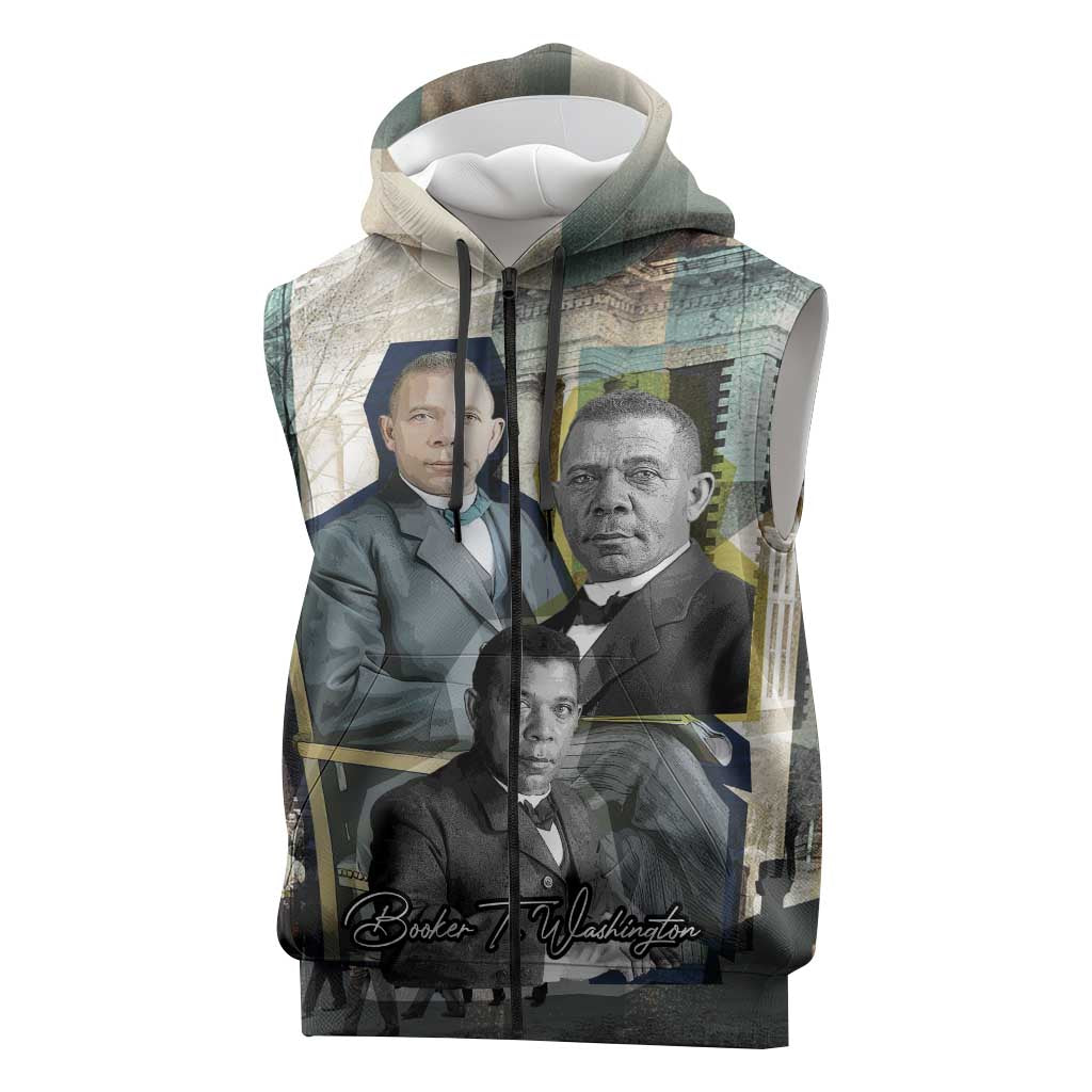 Booker T. Washington Sleeveless Zip Hoodie Historic Portrait Collage Civil Rights Legacy Educational Pioneer Design - Wonder Print Shop