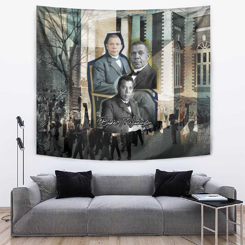 Booker T. Washington Tapestry Historic Portrait Collage Civil Rights Legacy Educational Pioneer Design - Wonder Print Shop