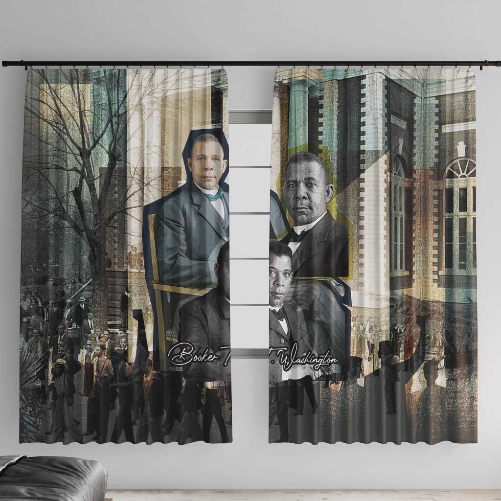 Booker T. Washington Window Curtain Historic Portrait Collage Civil Rights Legacy Educational Pioneer Design - Wonder Print Shop