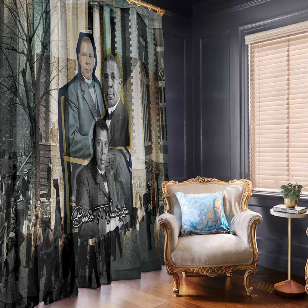 Booker T. Washington Window Curtain Historic Portrait Collage Civil Rights Legacy Educational Pioneer Design - Wonder Print Shop