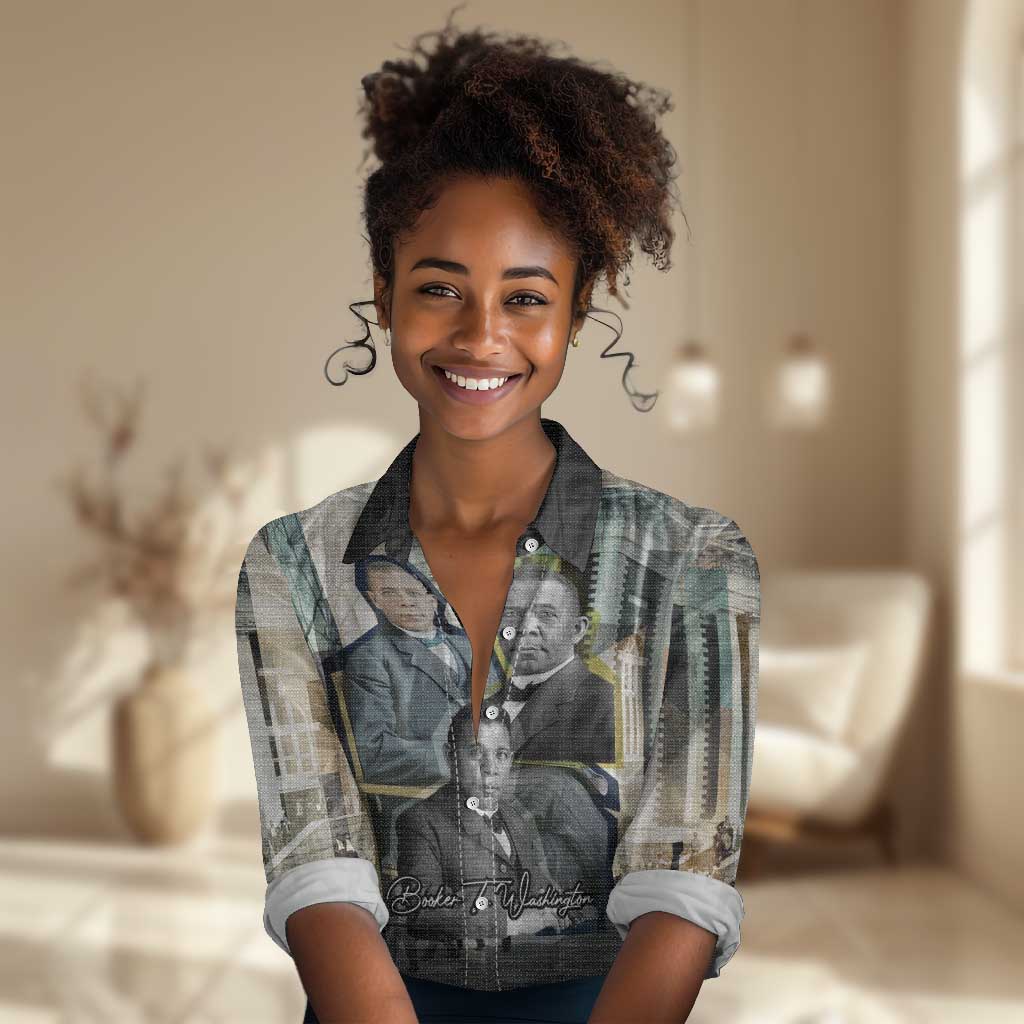 Booker T. Washington Women Casual Shirt Historic Portrait Collage Civil Rights Legacy Educational Pioneer Design - Wonder Print Shop