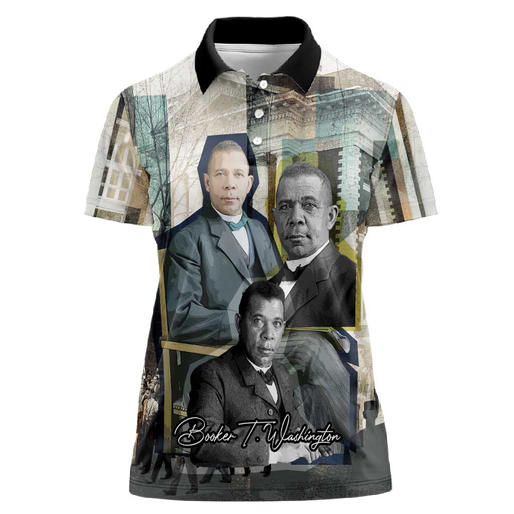 Booker T. Washington Women Polo Shirt Historic Portrait Collage Civil Rights Legacy Educational Pioneer Design TS04