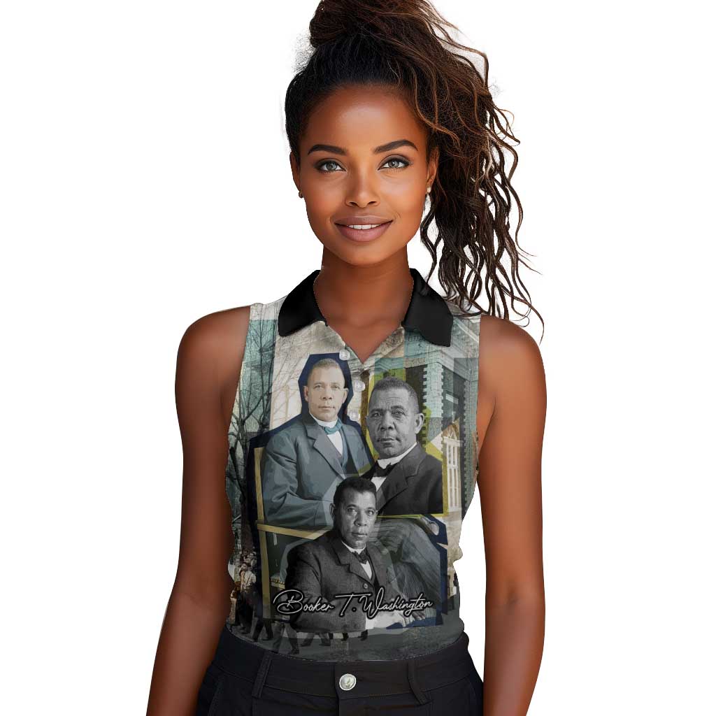 Booker T. Washington Women Sleeveless Polo Shirt Historic Portrait Collage Civil Rights Legacy Educational Pioneer Design - Wonder Print Shop