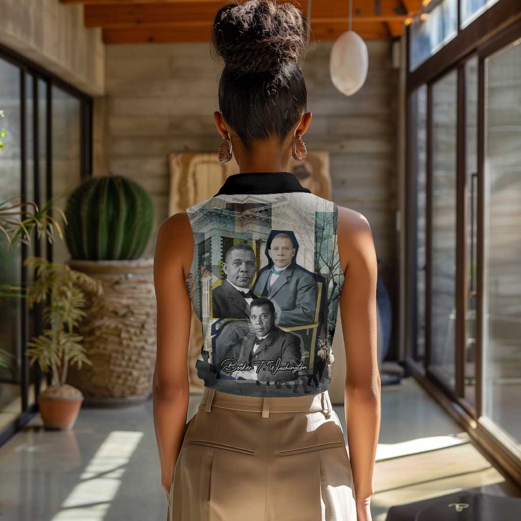 Booker T. Washington Women Sleeveless Polo Shirt Historic Portrait Collage Civil Rights Legacy Educational Pioneer Design - Wonder Print Shop
