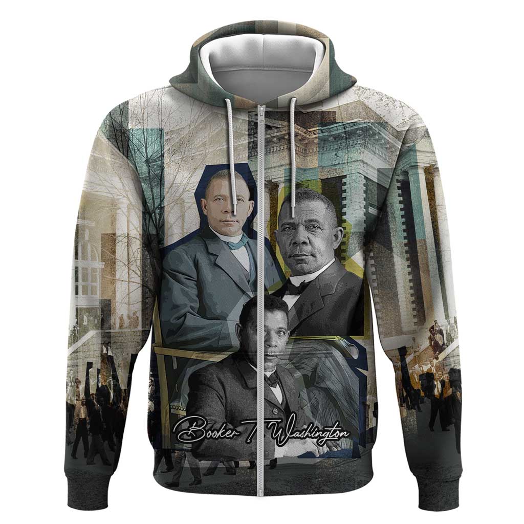 Booker T. Washington Zip Hoodie Historic Portrait Collage Civil Rights Legacy Educational Pioneer Design - Wonder Print Shop