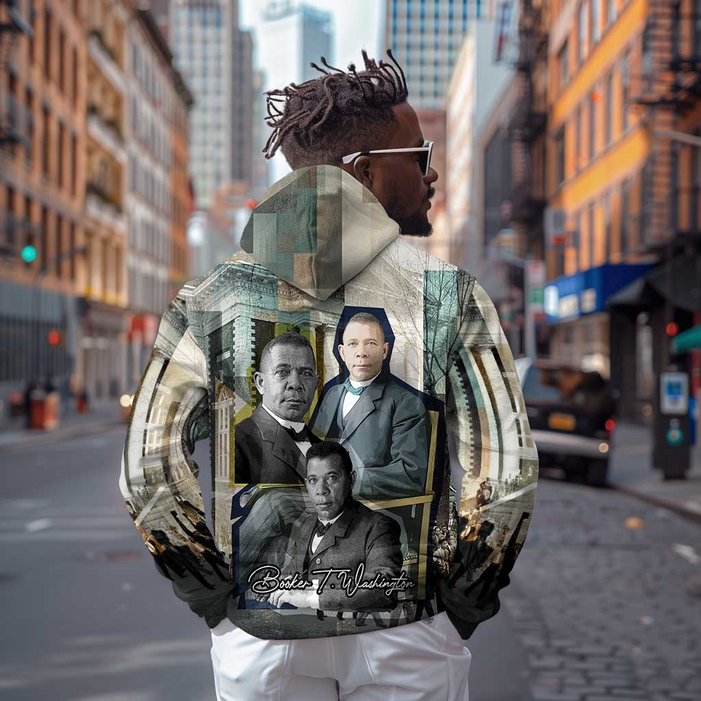 Booker T. Washington Zip Hoodie Historic Portrait Collage Civil Rights Legacy Educational Pioneer Design - Wonder Print Shop