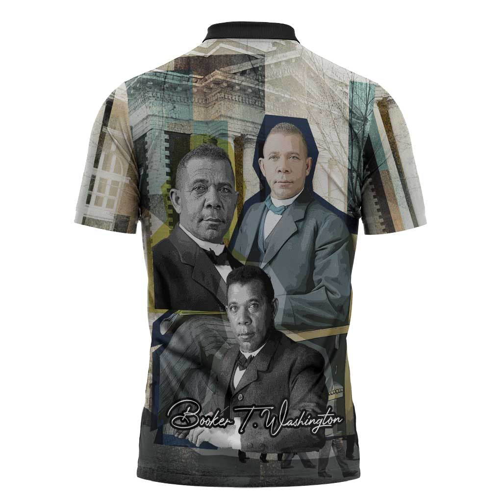 Booker T. Washington Zipper Polo Shirt Historic Portrait Collage Civil Rights Legacy Educational Pioneer Design - Wonder Print Shop
