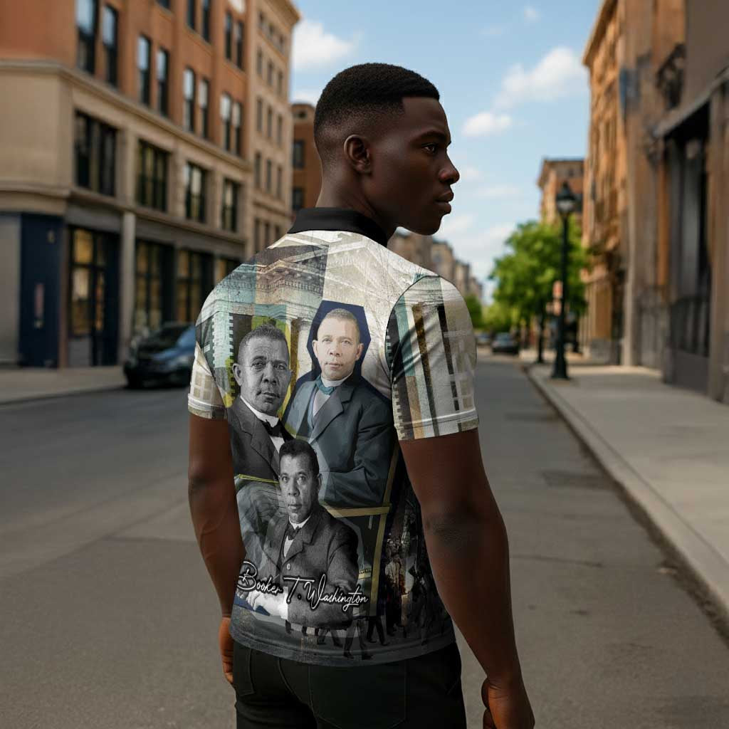 Booker T. Washington Zipper Polo Shirt Historic Portrait Collage Civil Rights Legacy Educational Pioneer Design - Wonder Print Shop