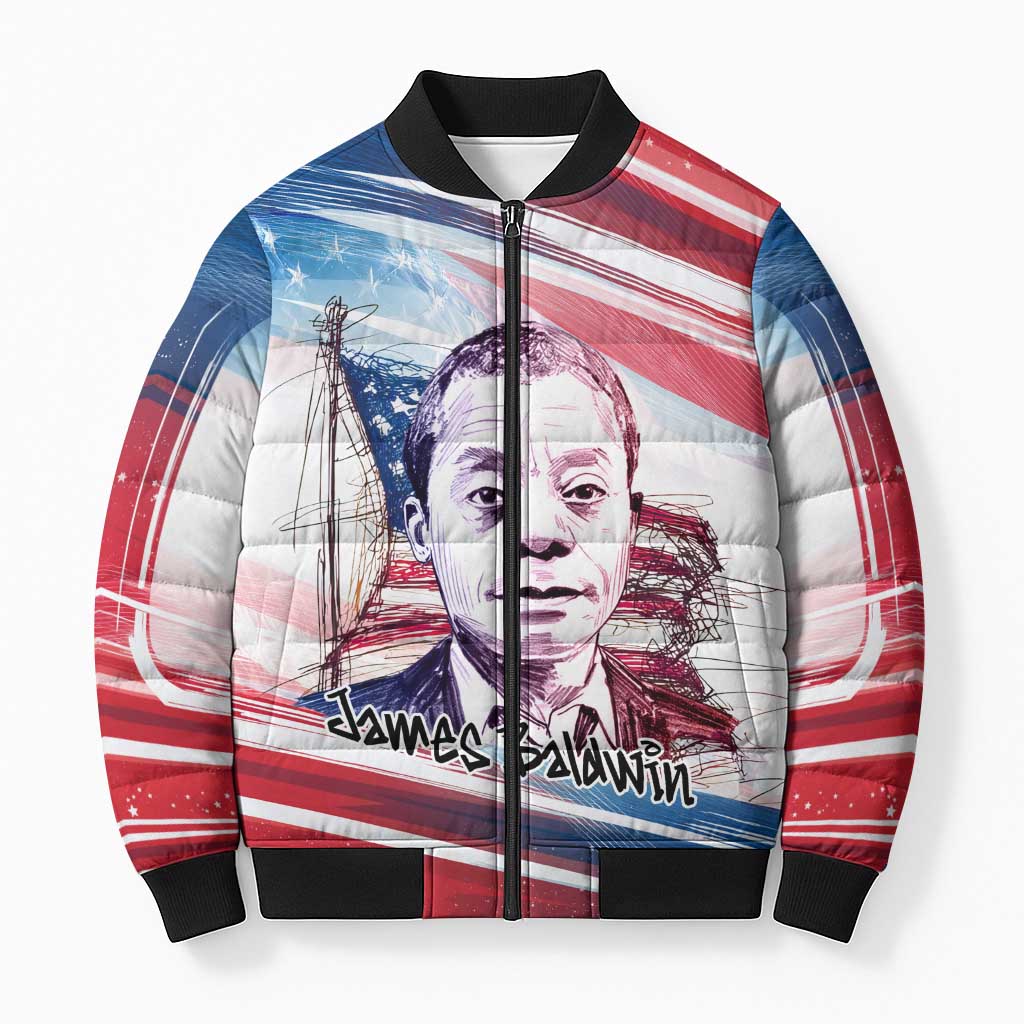 James Baldwin Bomber Puffer Jacket Artistic Portrait Quote on Love and Awareness Civil Rights Tribute - Wonder Print Shop