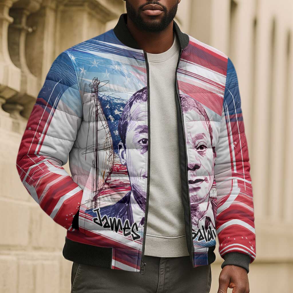 James Baldwin Bomber Puffer Jacket Artistic Portrait Quote on Love and Awareness Civil Rights Tribute - Wonder Print Shop