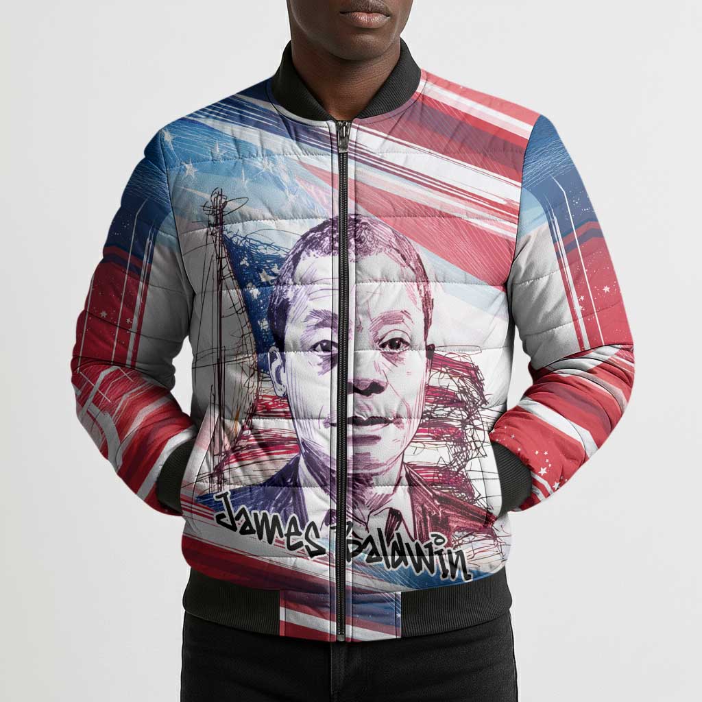 James Baldwin Bomber Puffer Jacket Artistic Portrait Quote on Love and Awareness Civil Rights Tribute - Wonder Print Shop