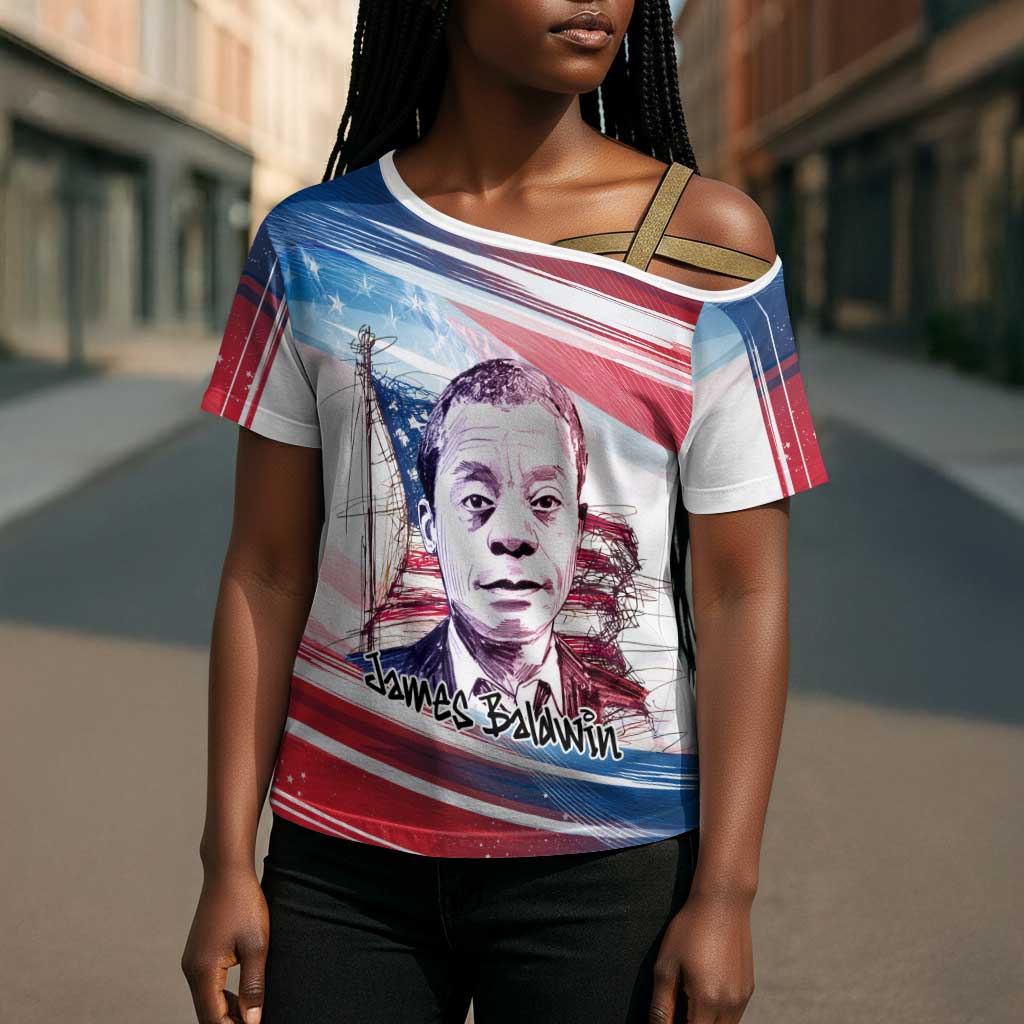 James Baldwin Cross Shoulder Shirt Artistic Portrait Quote on Love and Awareness Civil Rights Tribute - Wonder Print Shop