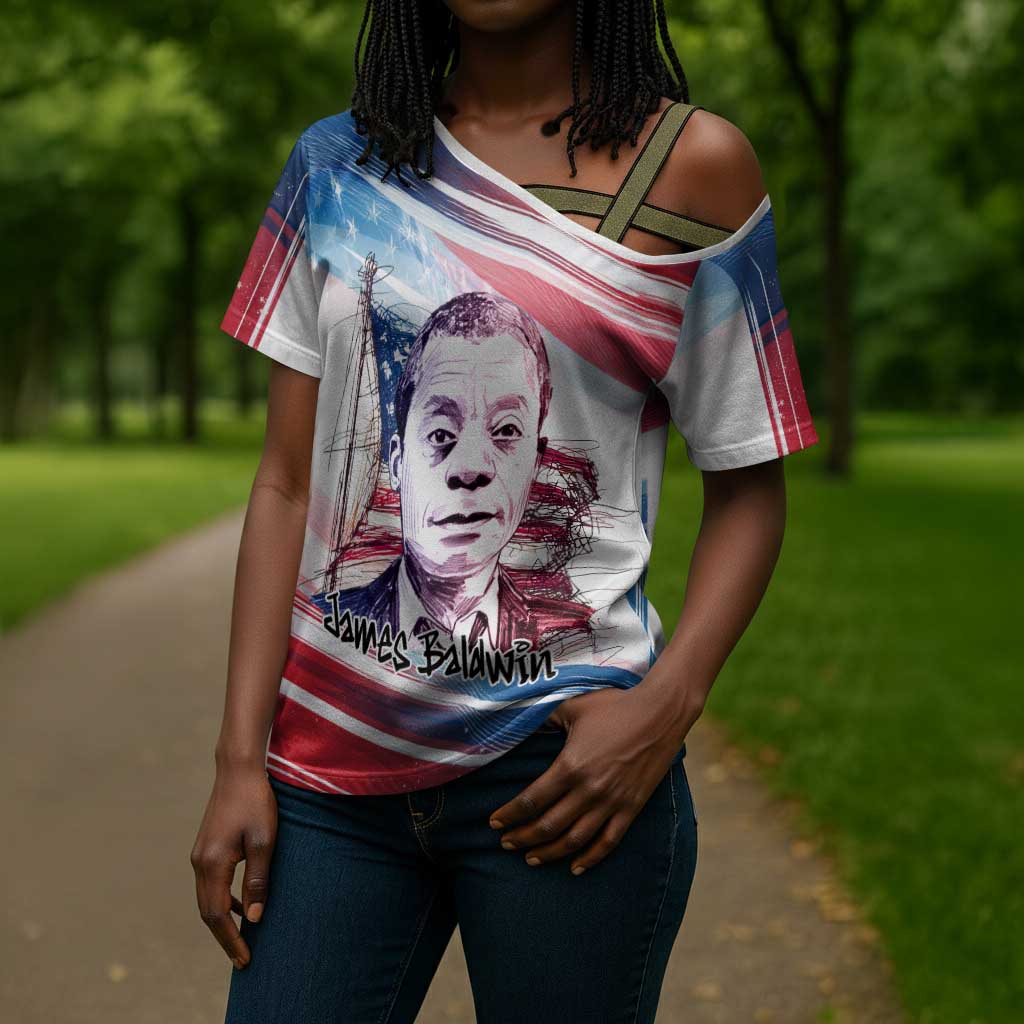 James Baldwin Cross Shoulder Shirt Artistic Portrait Quote on Love and Awareness Civil Rights Tribute - Wonder Print Shop