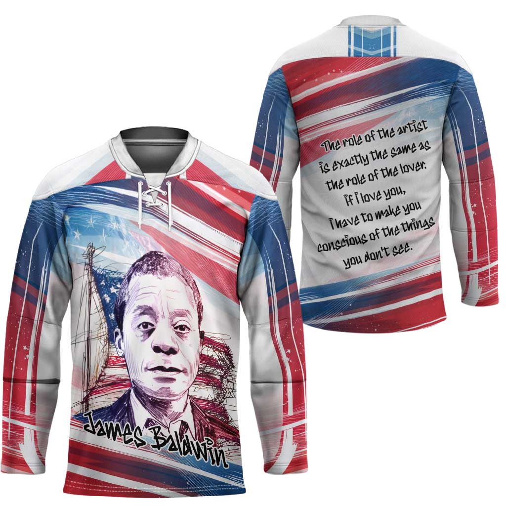 James Baldwin Hockey Jersey Artistic Portrait Quote on Love and Awareness Civil Rights Tribute - Wonder Print Shop