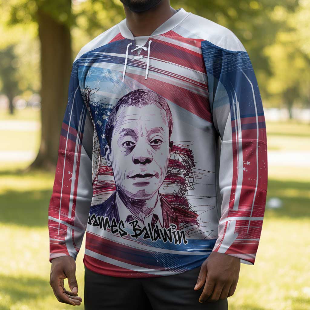 James Baldwin Hockey Jersey Artistic Portrait Quote on Love and Awareness Civil Rights Tribute - Wonder Print Shop