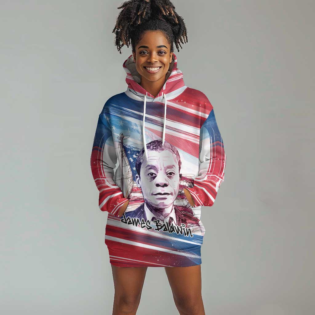 James Baldwin Hoodie Dress Artistic Portrait Quote on Love and Awareness Civil Rights Tribute - Wonder Print Shop