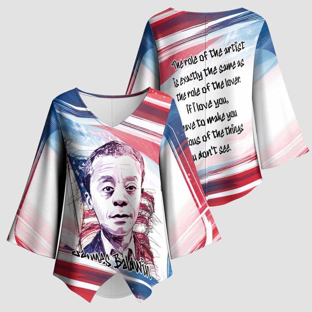 James Baldwin Kimono Sleeve Blouse Artistic Portrait Quote on Love and Awareness Civil Rights Tribute - Wonder Print Shop