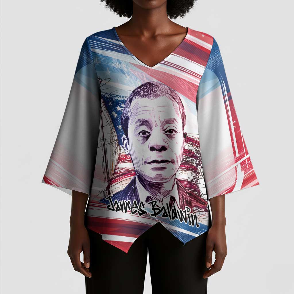 James Baldwin Kimono Sleeve Blouse Artistic Portrait Quote on Love and Awareness Civil Rights Tribute - Wonder Print Shop