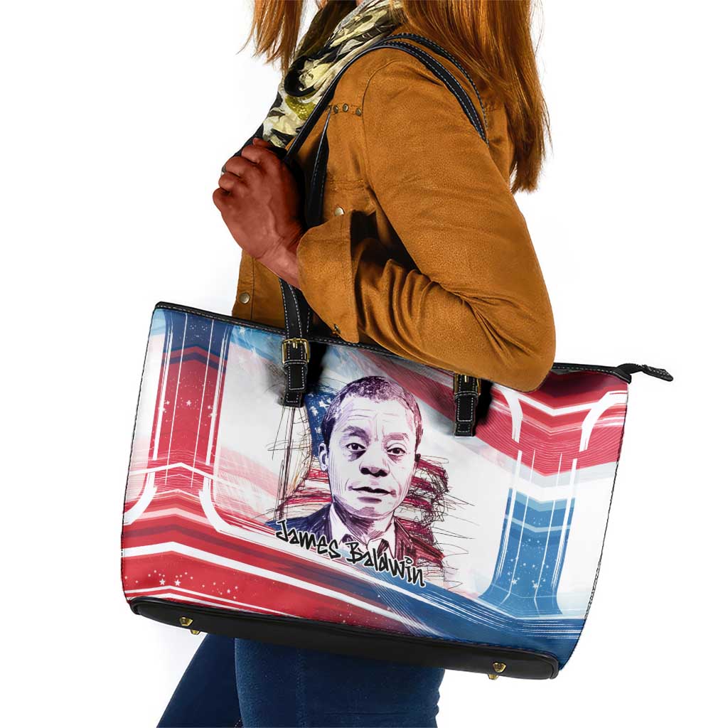 James Baldwin Leather Tote Bag Artistic Portrait Quote on Love and Awareness Civil Rights Tribute - Wonder Print Shop