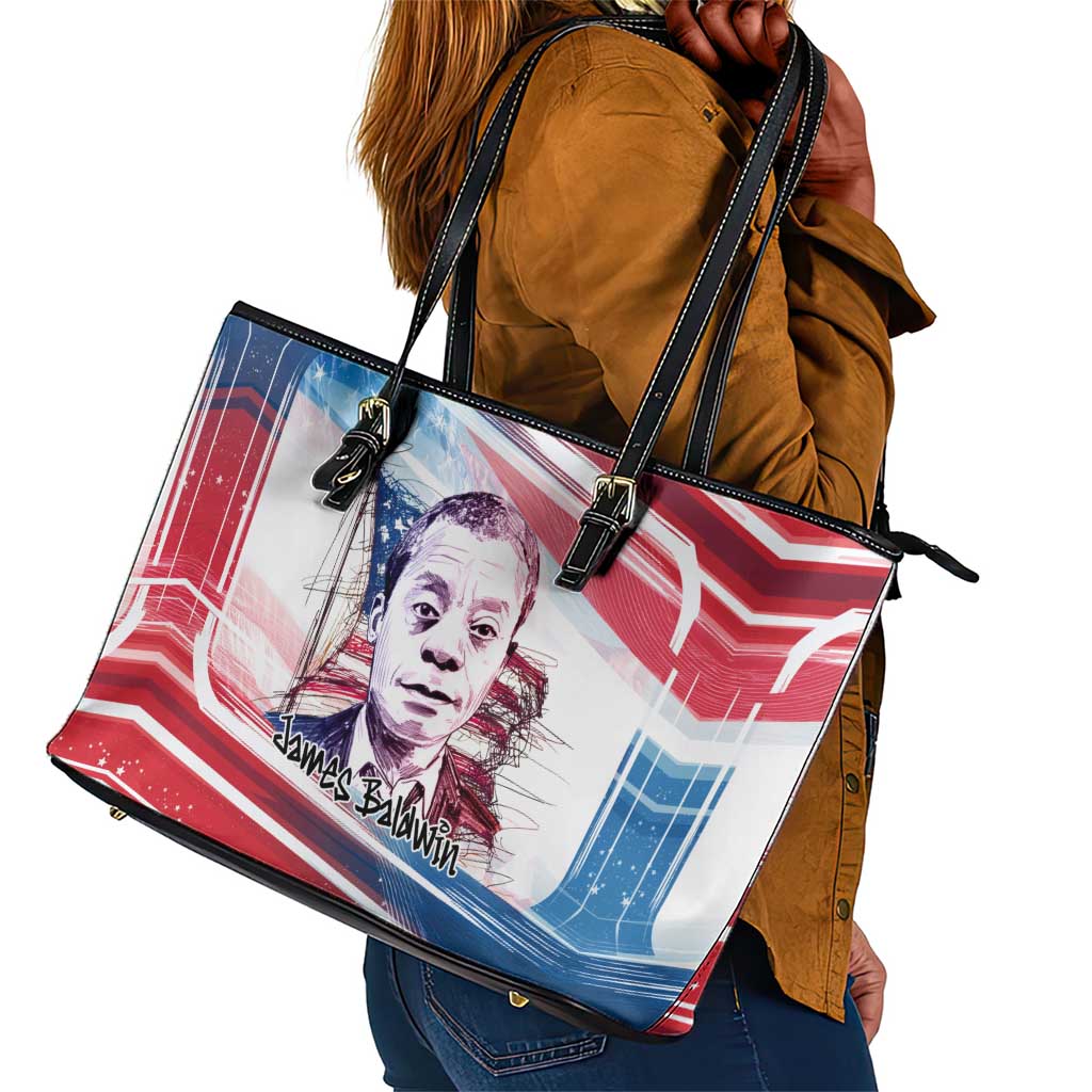 James Baldwin Leather Tote Bag Artistic Portrait Quote on Love and Awareness Civil Rights Tribute - Wonder Print Shop
