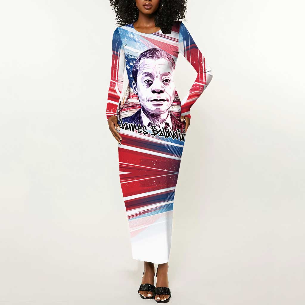 James Baldwin Long Sleeve Bodycon Dress Artistic Portrait Quote on Love and Awareness Civil Rights Tribute - Wonder Print Shop