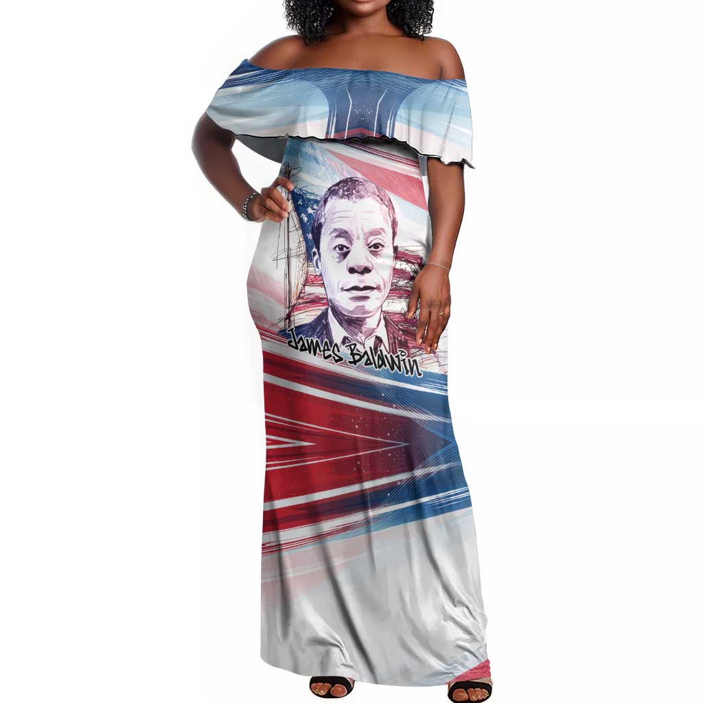 James Baldwin Off Shoulder Maxi Dress Artistic Portrait Quote on Love and Awareness Civil Rights Tribute - Wonder Print Shop